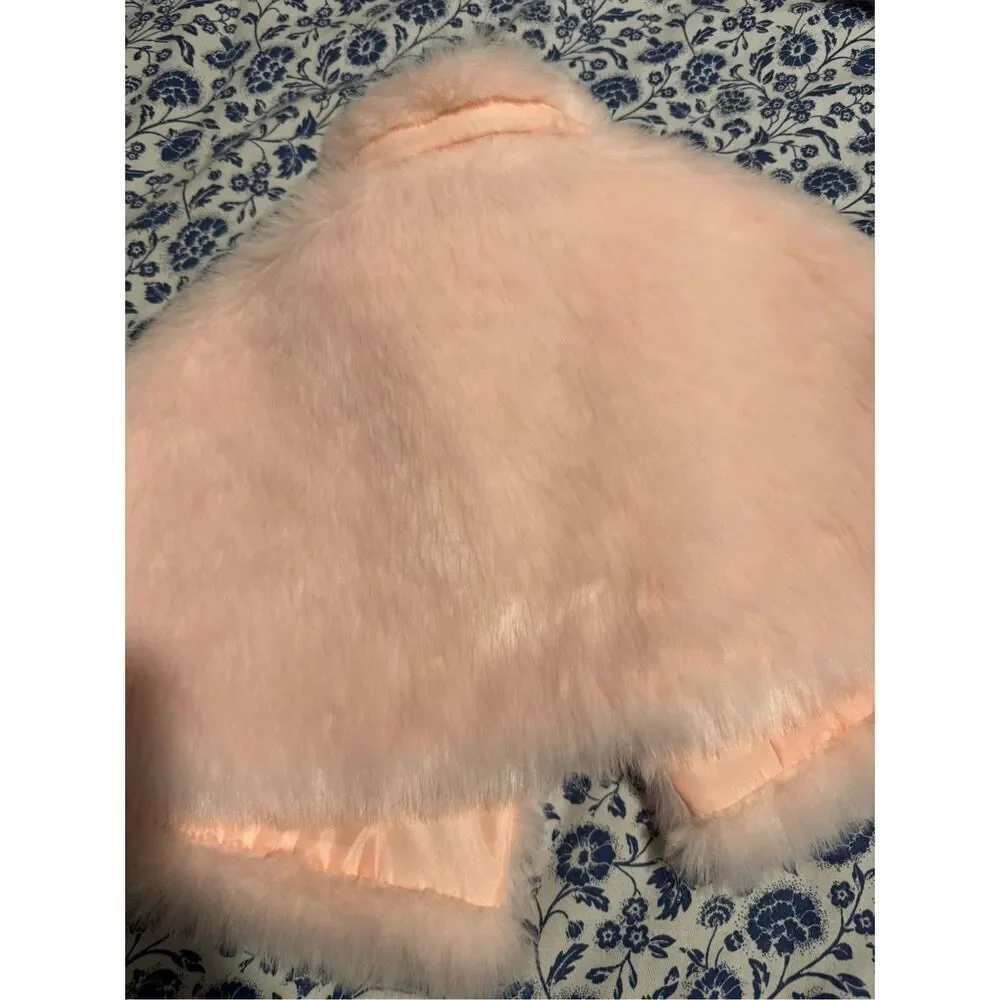 Janie and Jack NWT pink Faux fur cape little girl 5-6